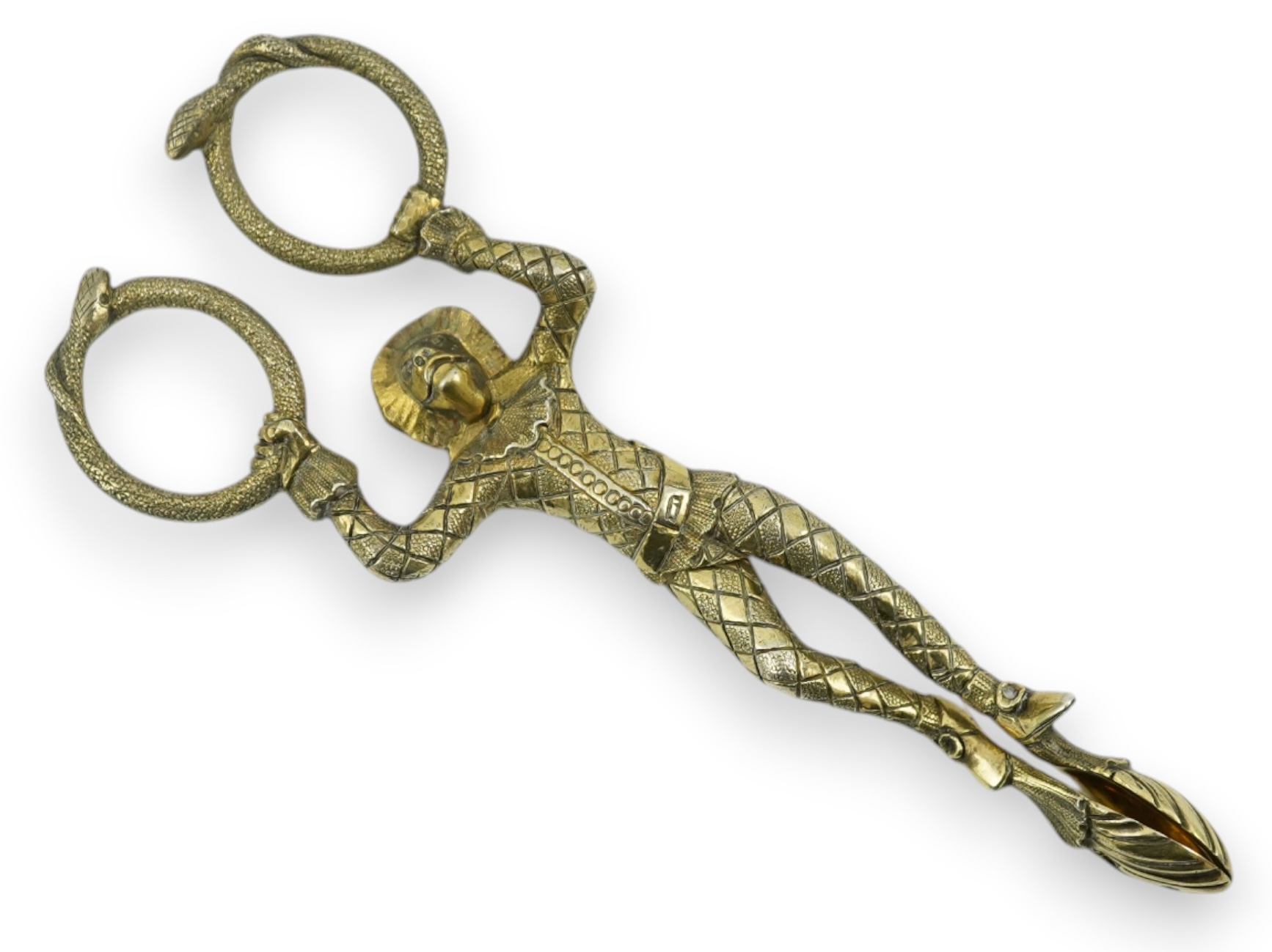 A pair Victorian of silver gilt harlequin sugar tongs, by Lias & Lias, London, 1867, 12.1cm. Condition - fair to good